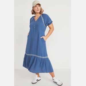 Old Navy Blue Crinkle Crepe Maxi Swing Dress - size 3X